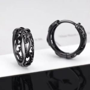 Black titanium detailed dragon huggie hoop boho goth punk earrings new